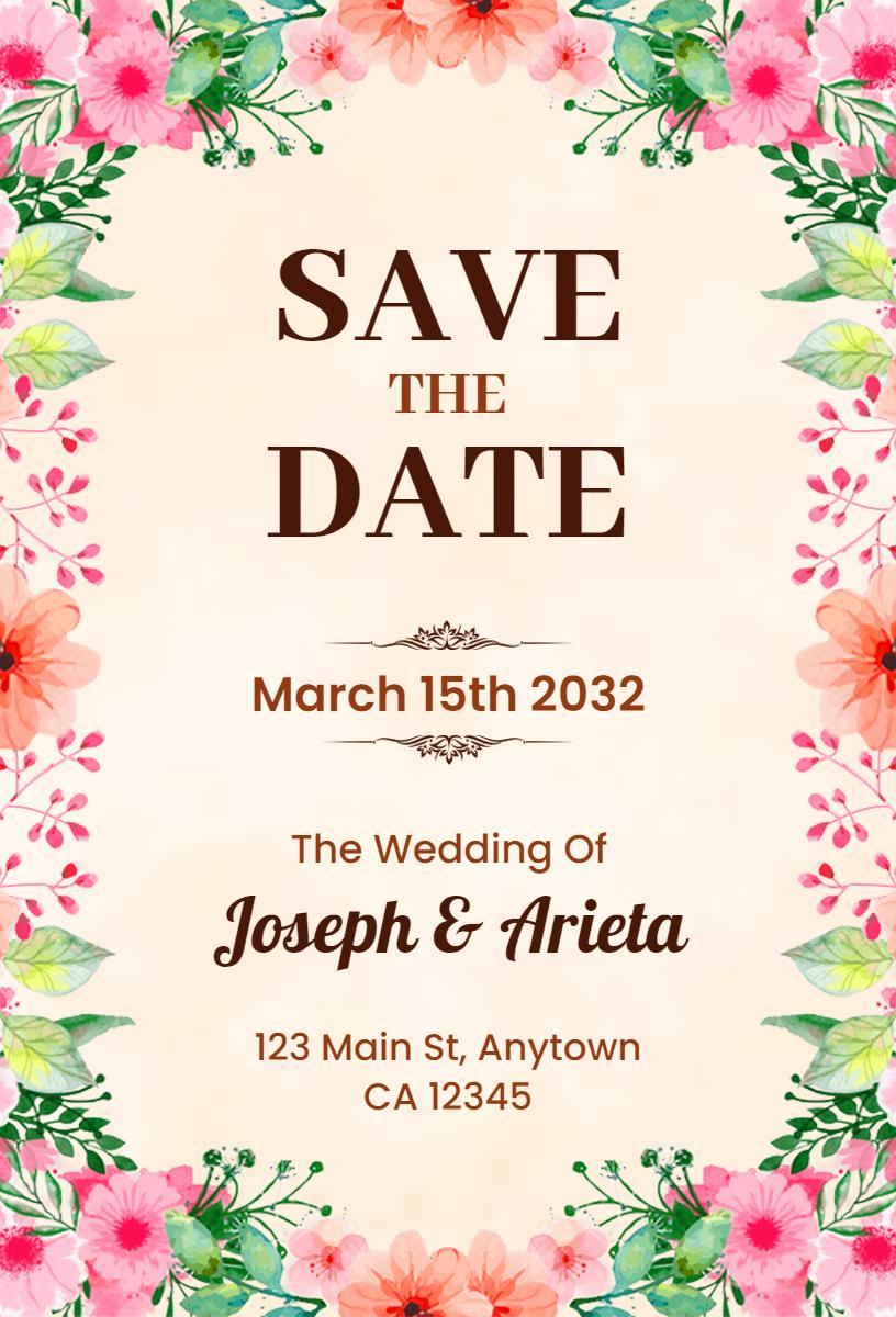 Charming Floral Spring Save The Date Wedding Invitation Template