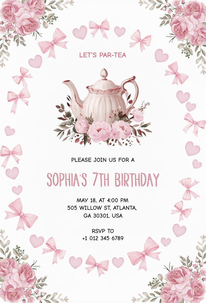 Charming Floral Tea Party Birthday Celebration Invitation Template