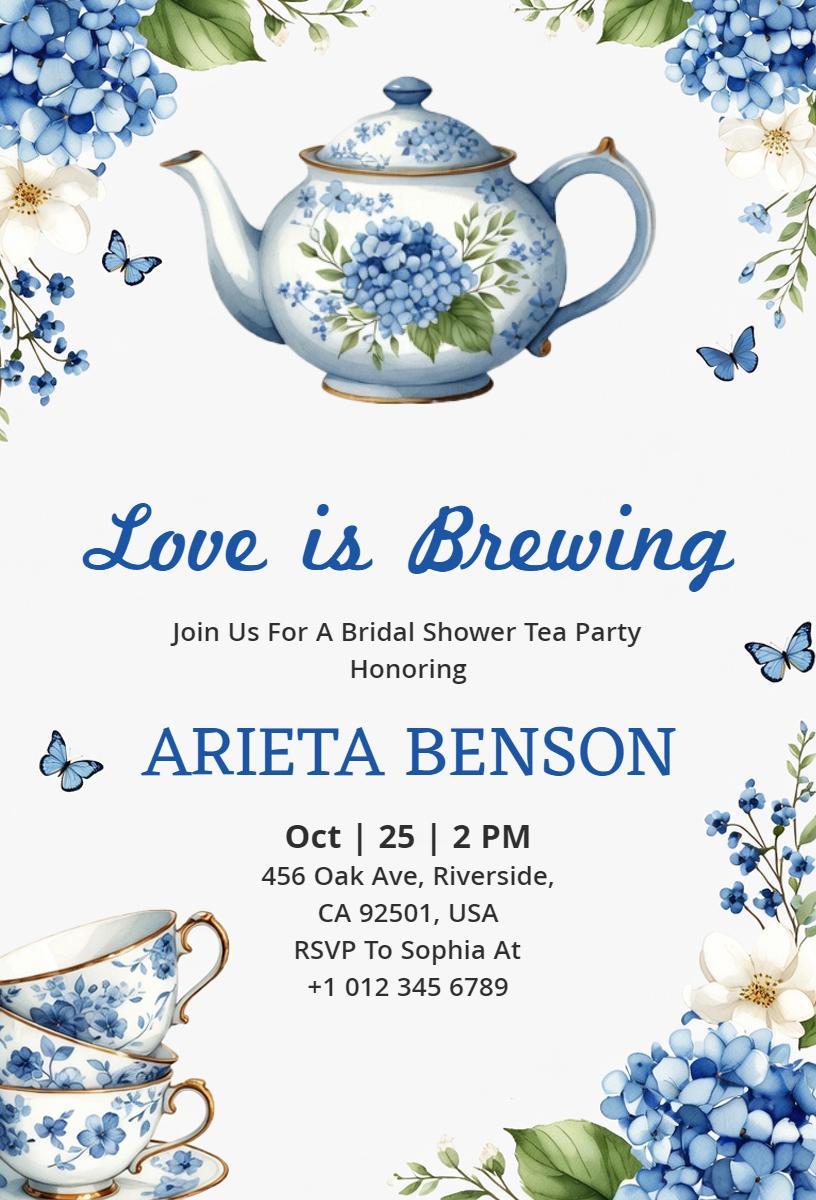 Charming Floral Tea Party Bridal Shower Invitation Template