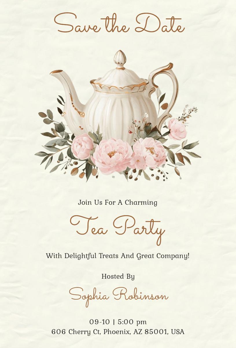 Charming Floral Tea Party Gathering Celebration Invitation Template