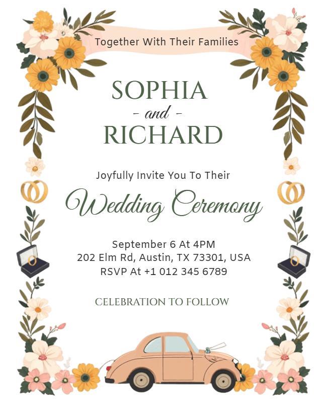 Charming Floral Vintage Wedding Ceremony Invitation Flyer Template