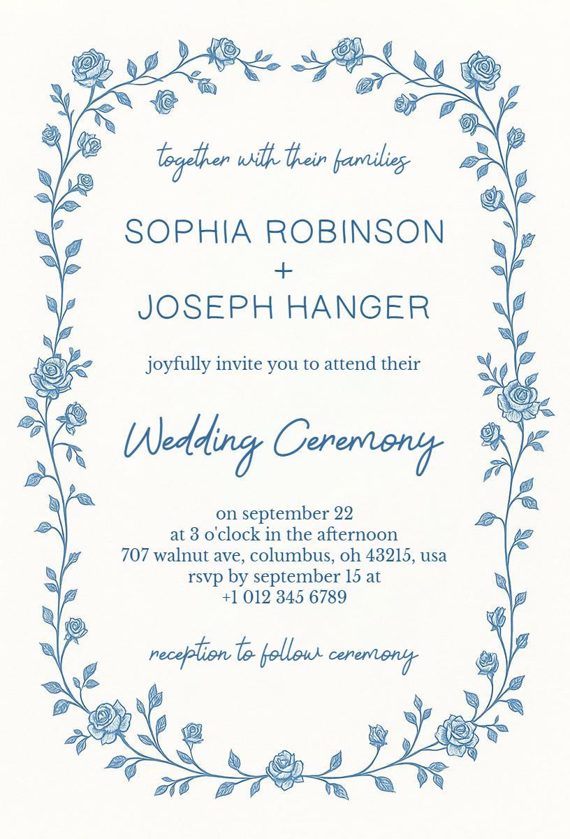 Charming Floral Vintage Wedding Ceremony Invitation Template