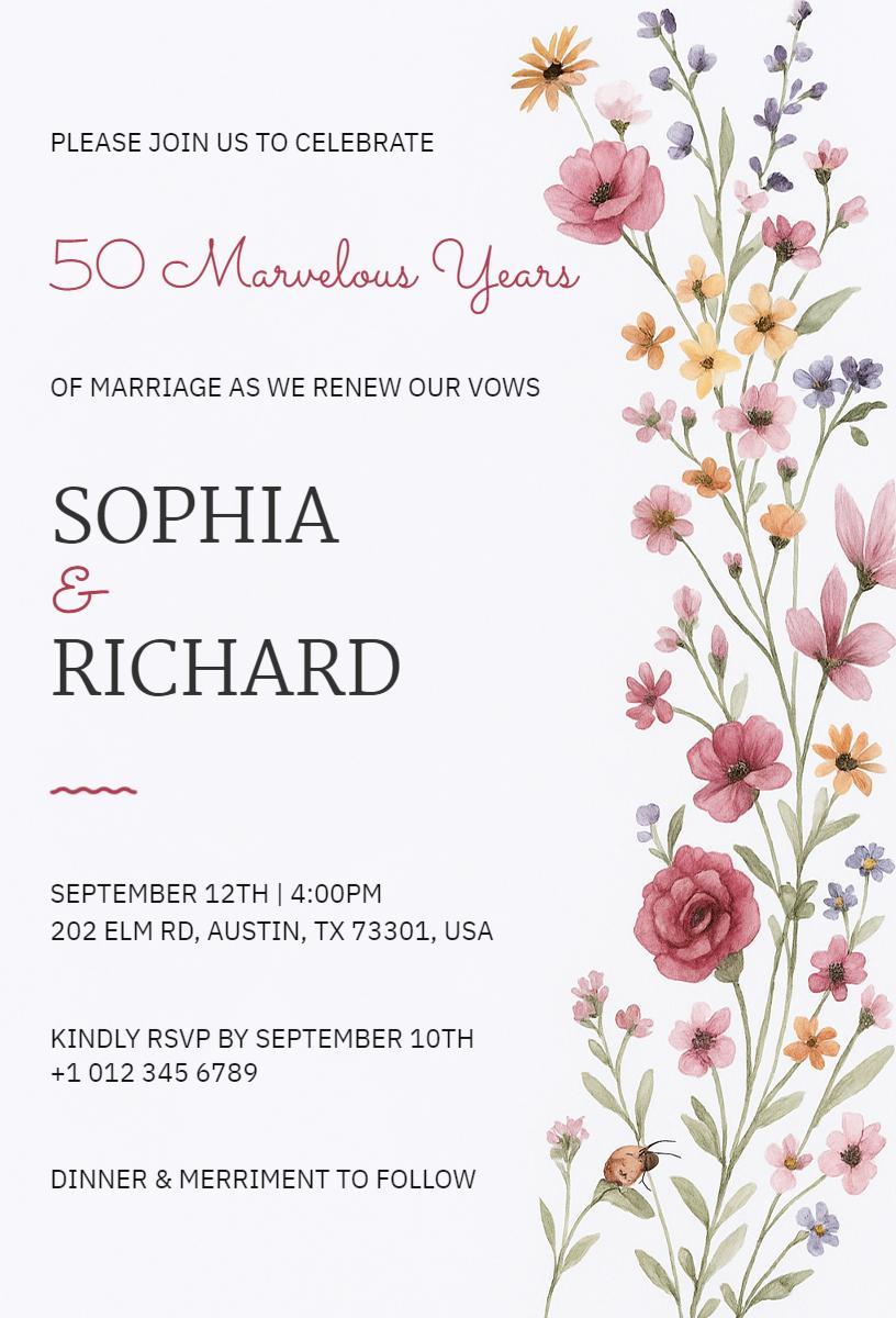 Charming Floral Vow Renewal Celebration Invitation Template