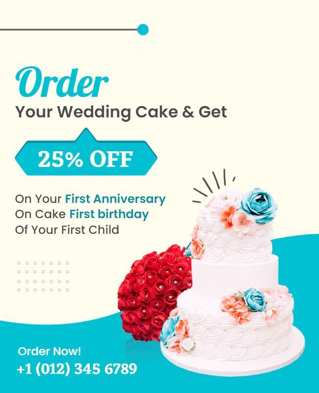 Charming Floral Wedding Cake Promotion Poster Template
