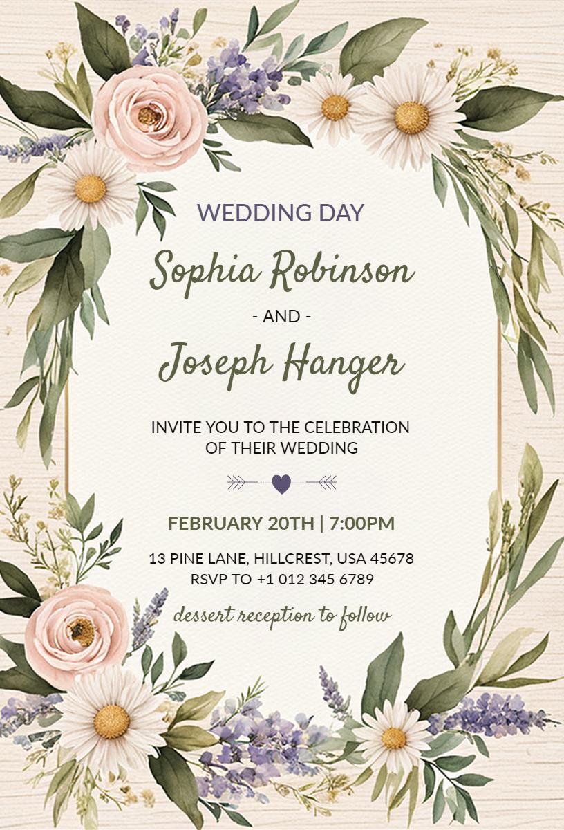 Charming Floral Wedding Day Celebration Invitation Template