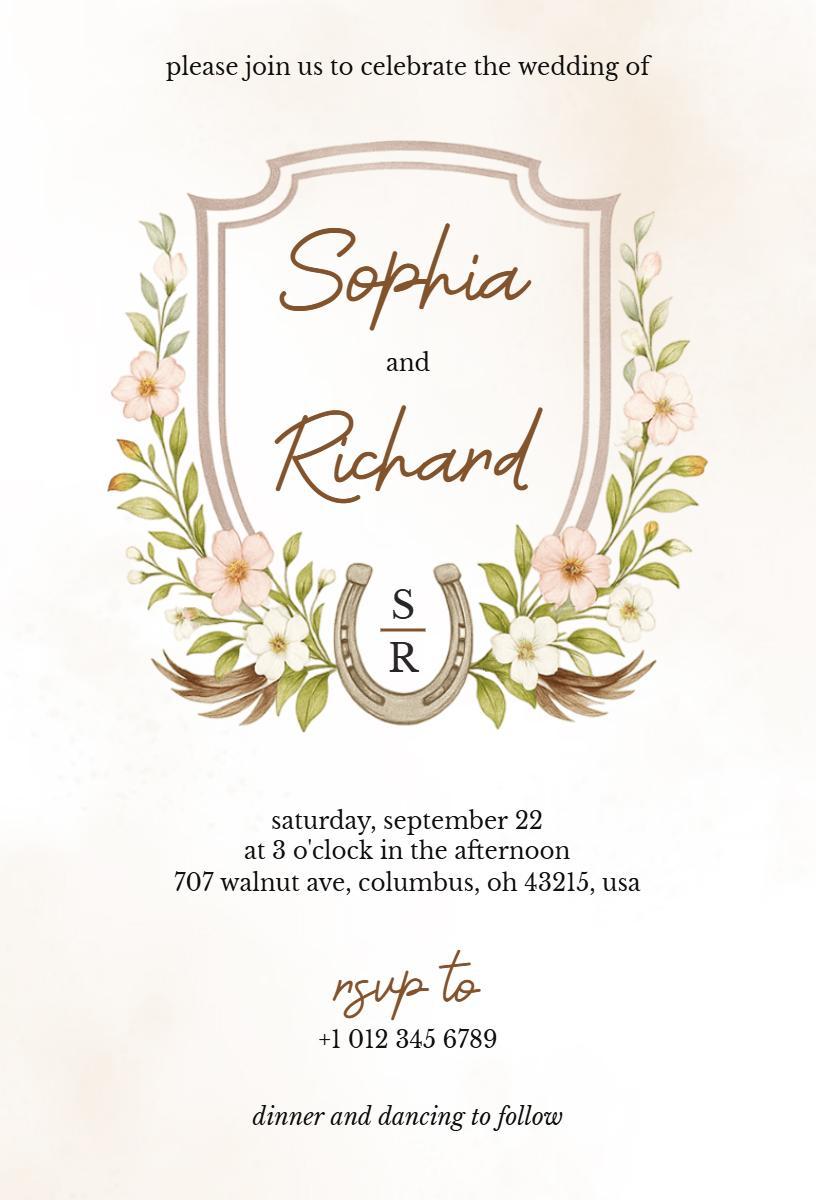 Charming Floral Western Wedding Celebration Invitation Template