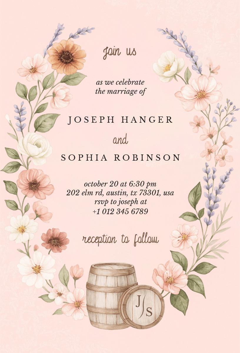 Charming Floral Western Wedding Ceremony Invitation Template