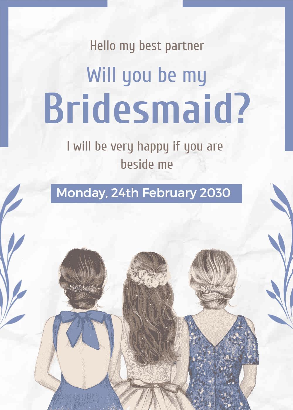 Charming Floral Will You Be My Bridesmaid Invitation Template