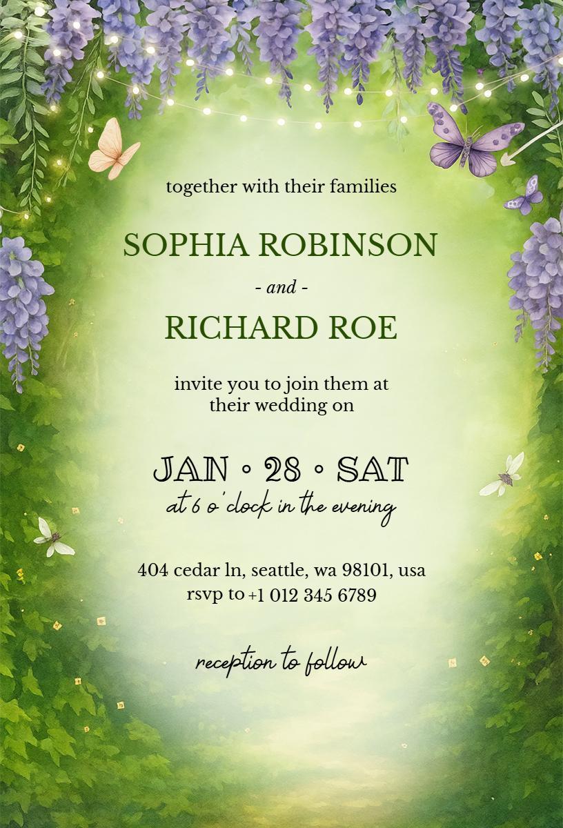 Charming Floral Wisteria Theme Wedding Celebration Invitation Template