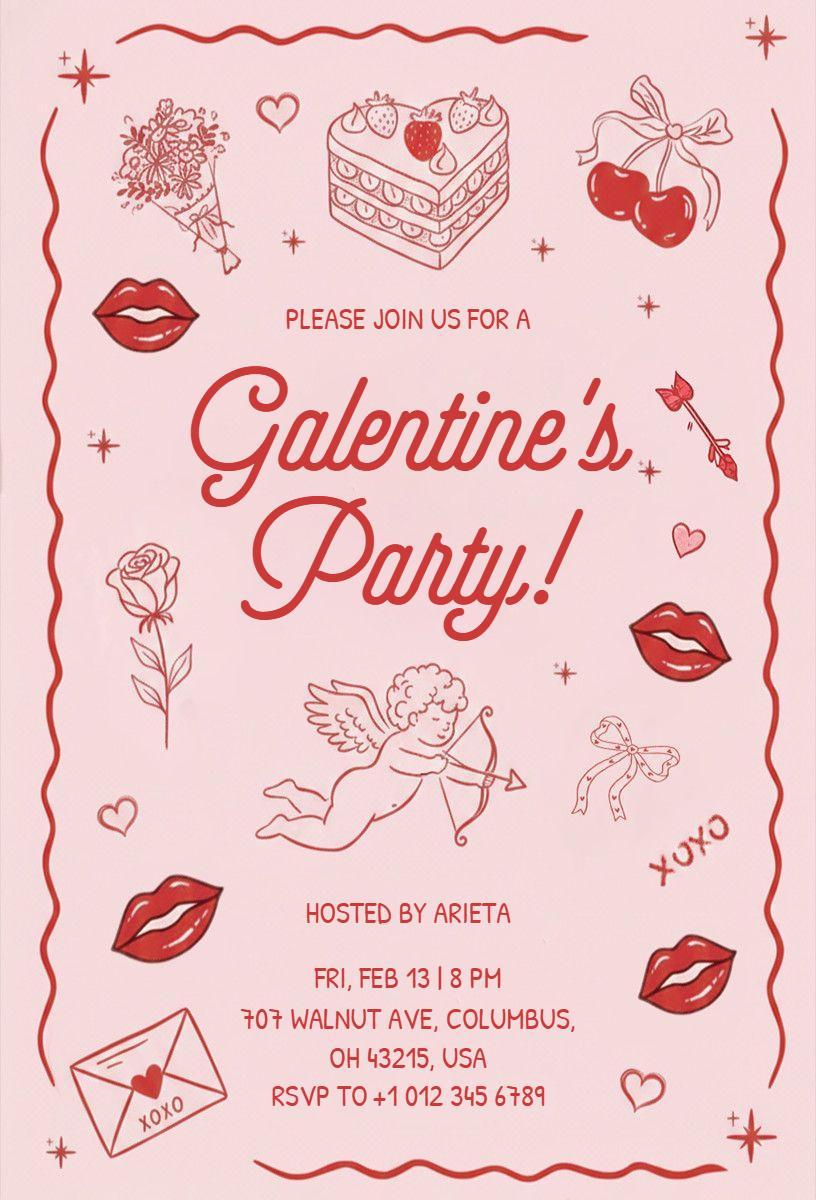 Charming Galentine's Day Celebration Party Invitation Template