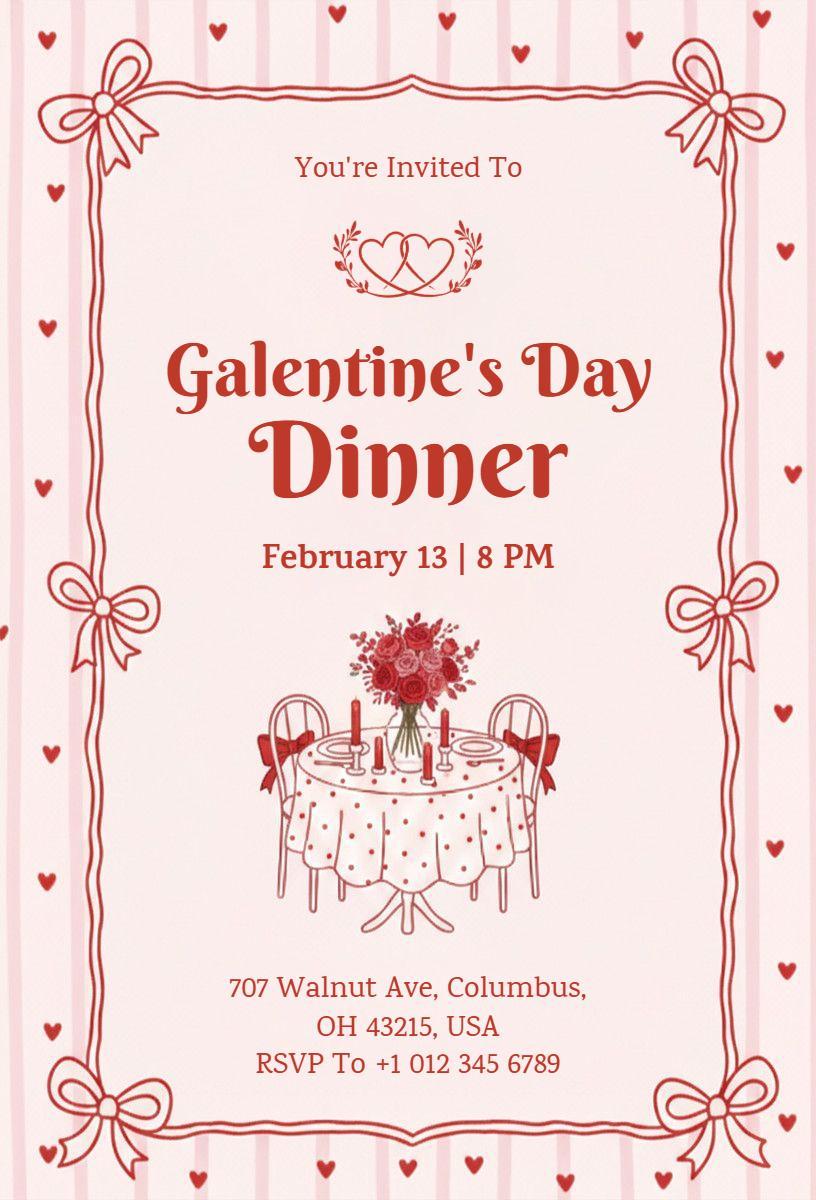 Charming Galentine's Day Dinner Celebration Invitation Template