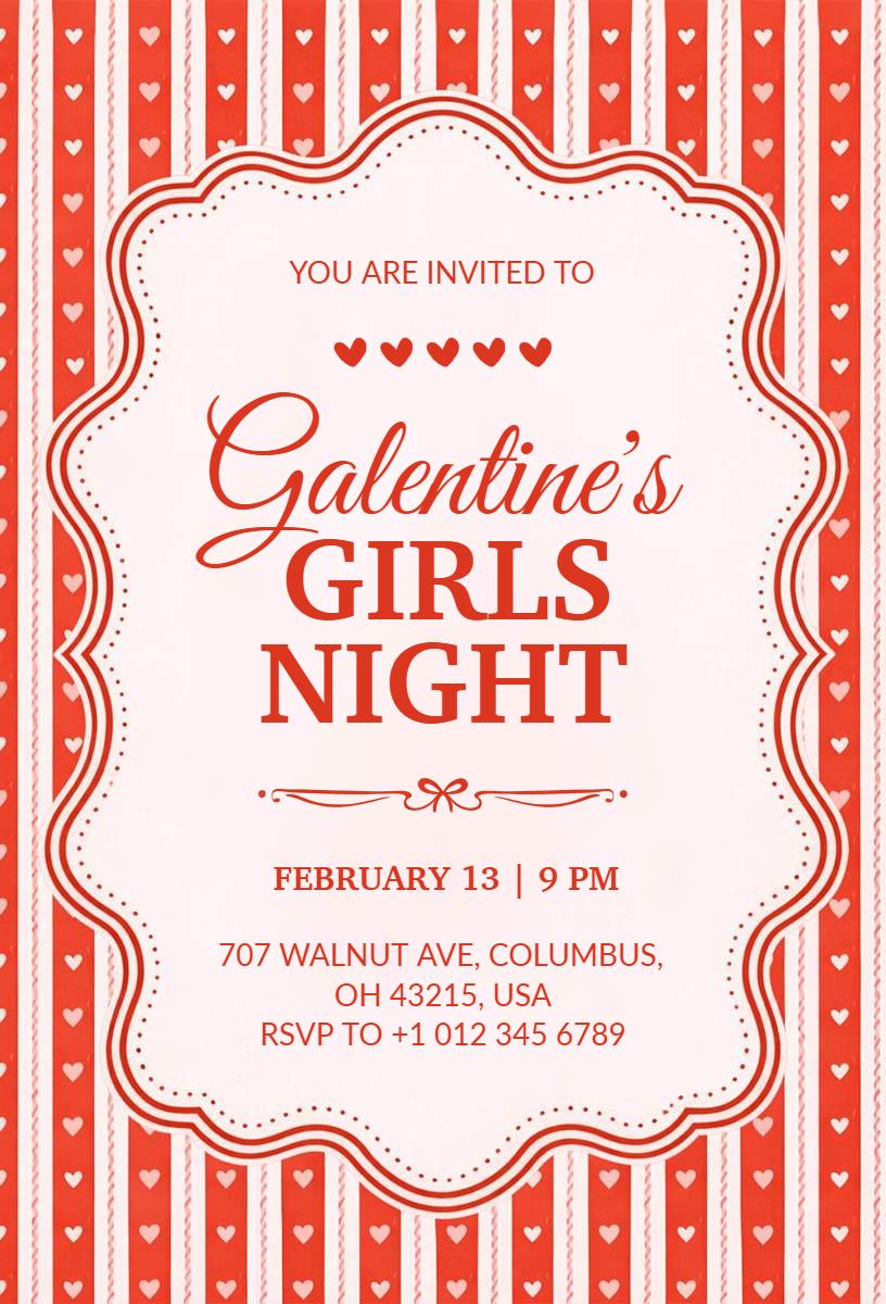 Charming Galentine's Day Girls Night Celebration Invitation Template