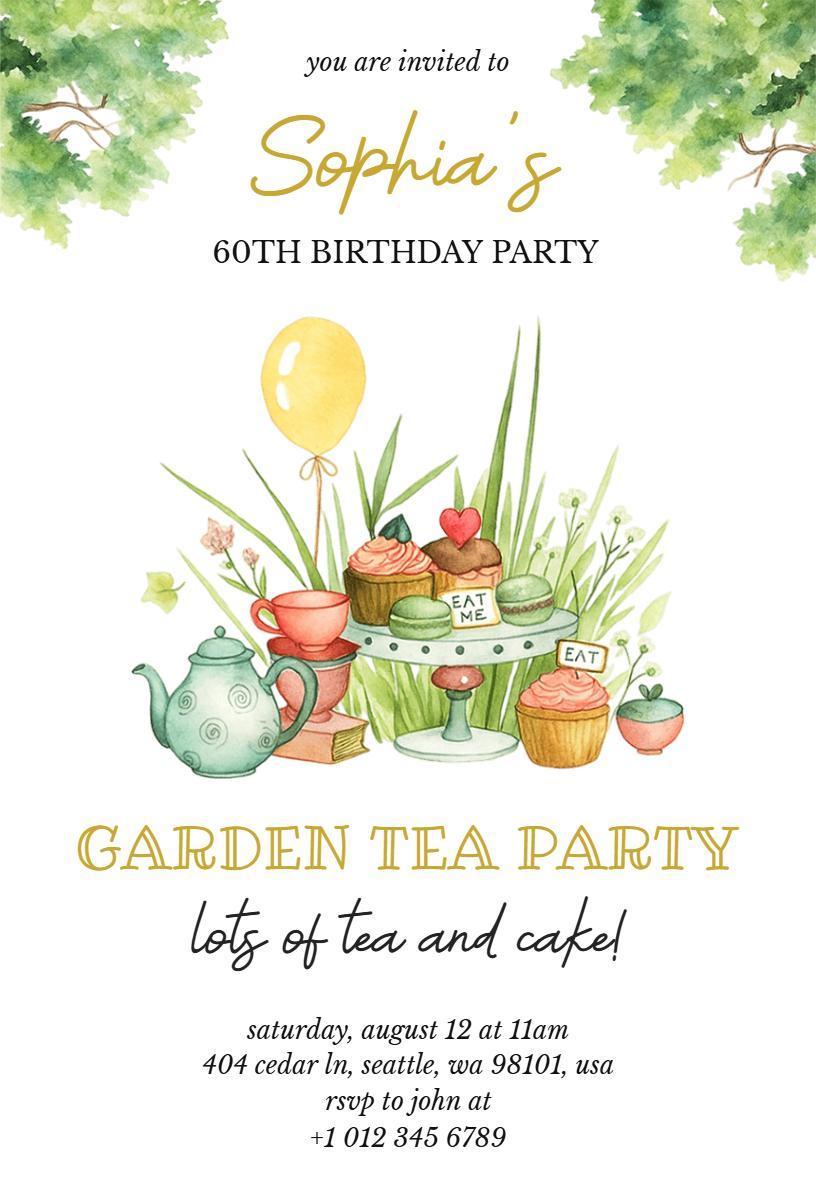 Charming Garden Tea Party Celebration Invitation Template