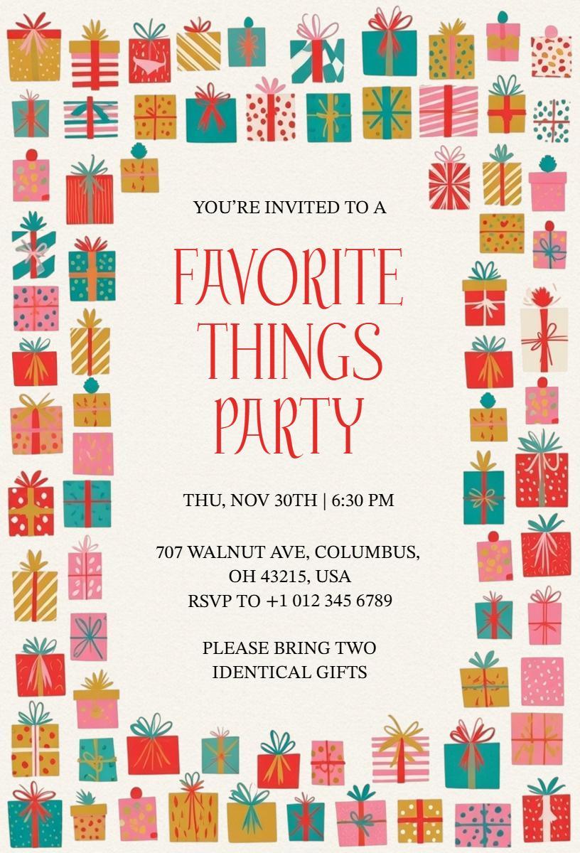 Charming Gift-Centric Favorite Things Party Invitation Template