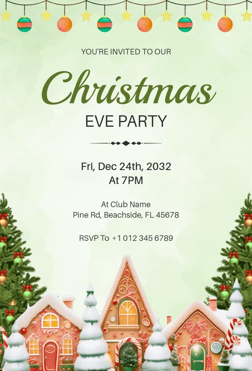 Charming Gingerbread House Christmas Eve Party Invitation Template