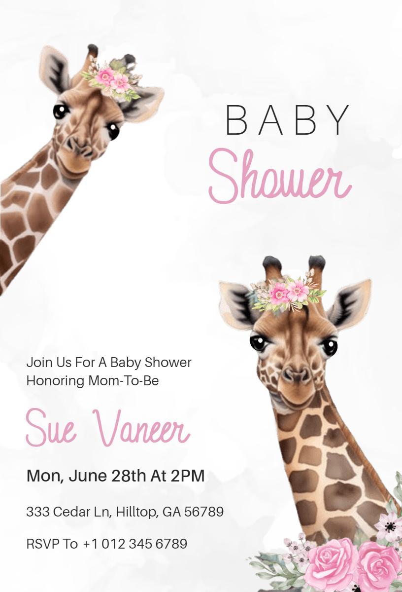 Charming Giraffe Theme Baby Shower Celebration Invitation Template