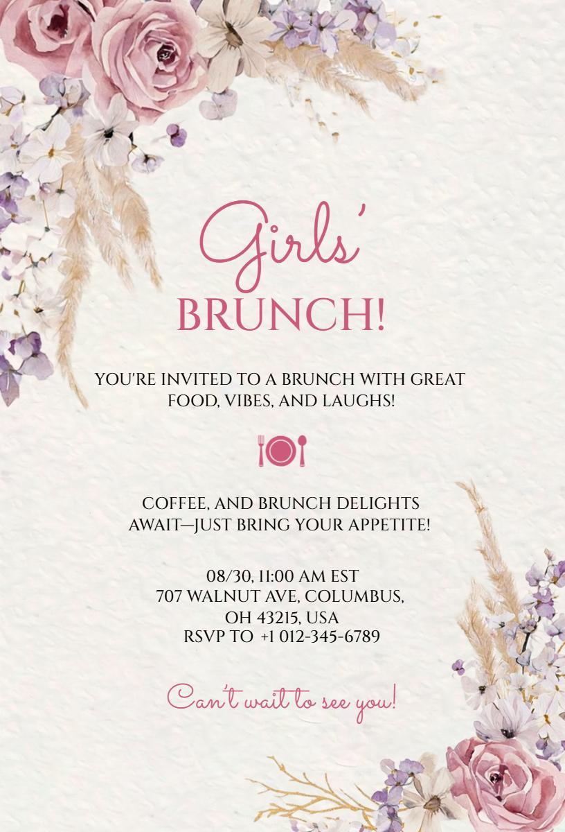 Charming Girls' Brunch Delight Celebration Invitation Template