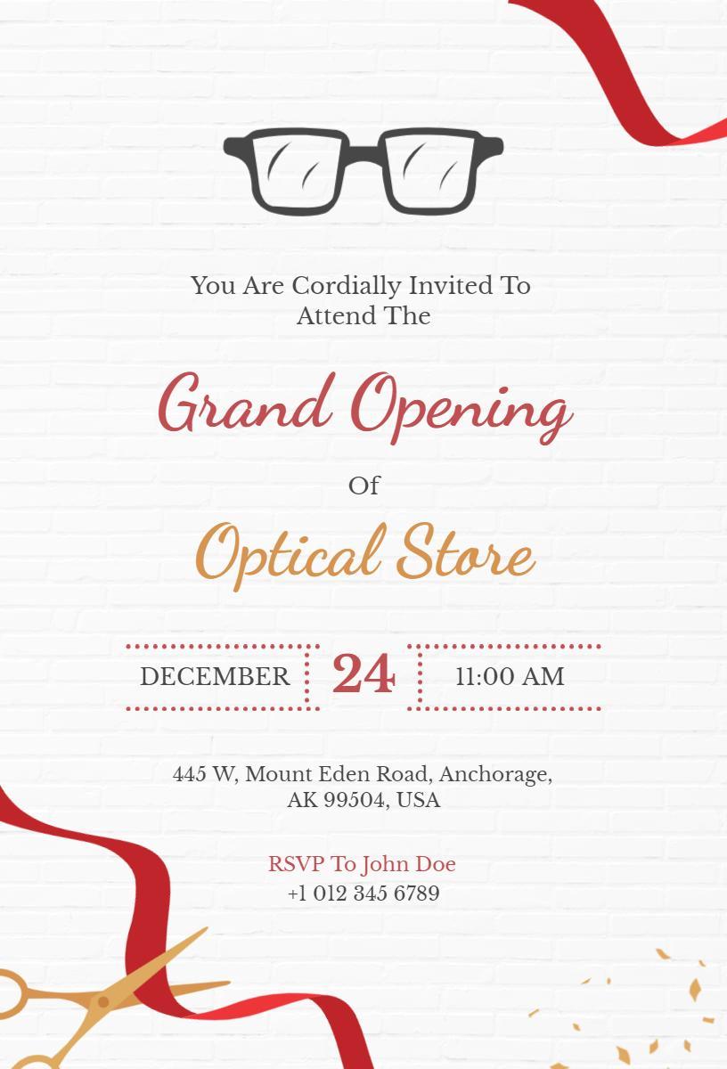 Charming Glasses Theme Grand Opening Optical Store Invitation Template