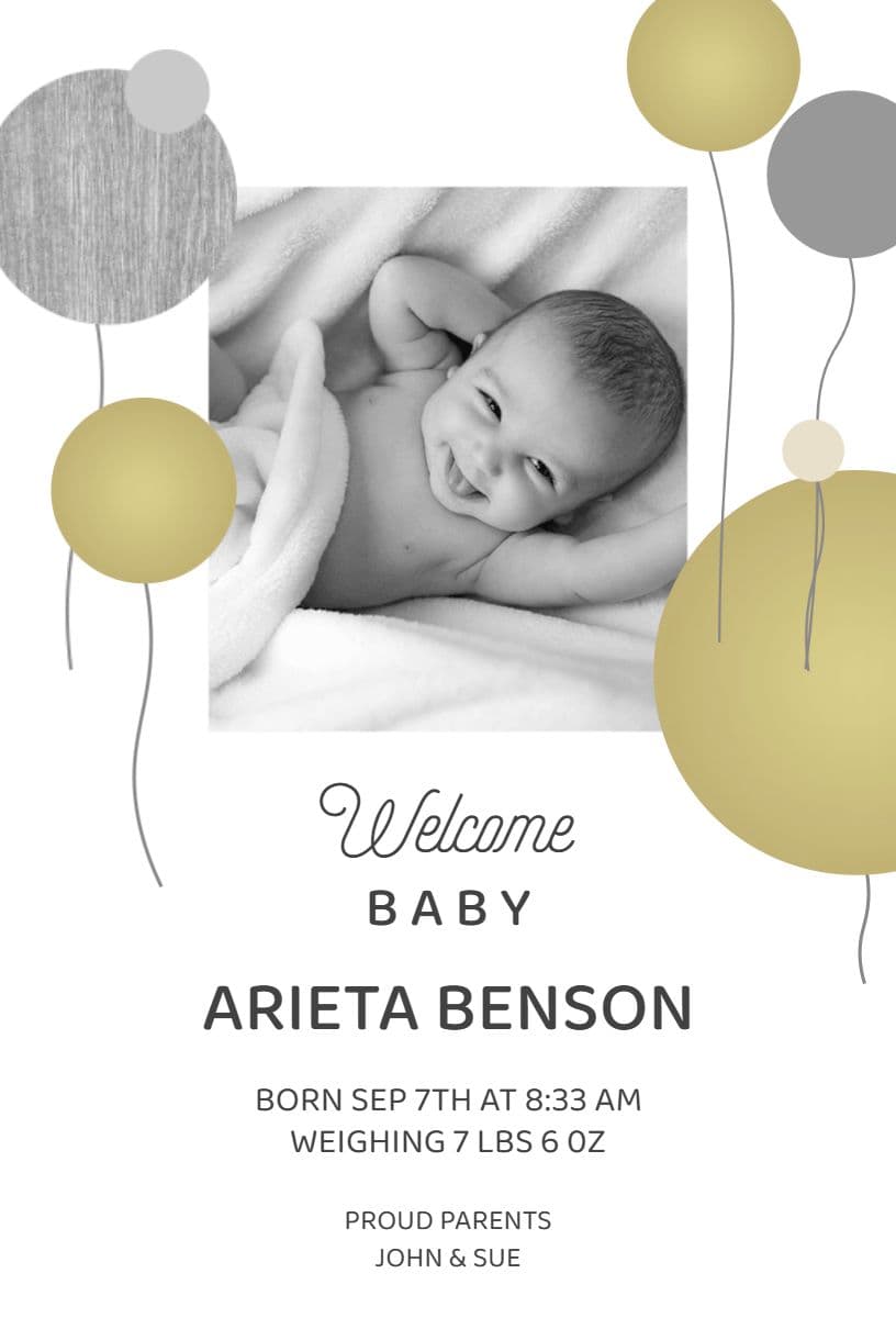 Charming Gold and Gray Baby Arrival Celebration Announcement Template