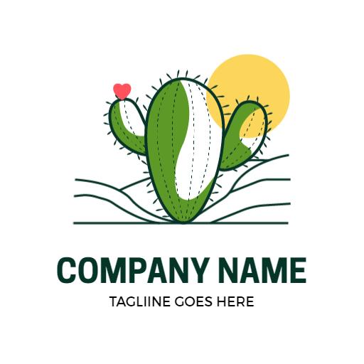 Charming Green Cactus Design with Warm Sunlight Logo Template