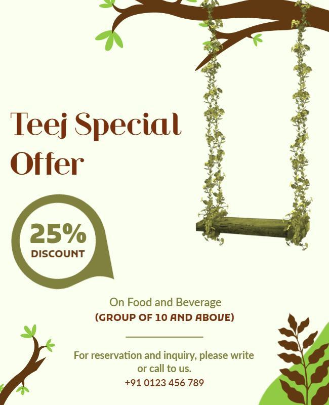Charming Green Floral Teej Special Offer Discount Poster Template