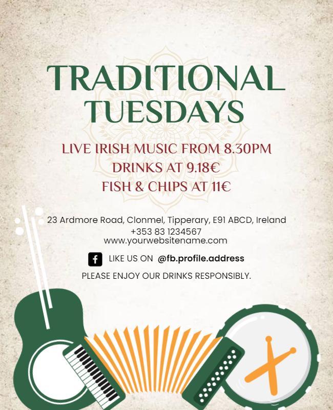 Charming Green Irish Music Night Promotion Poster Template