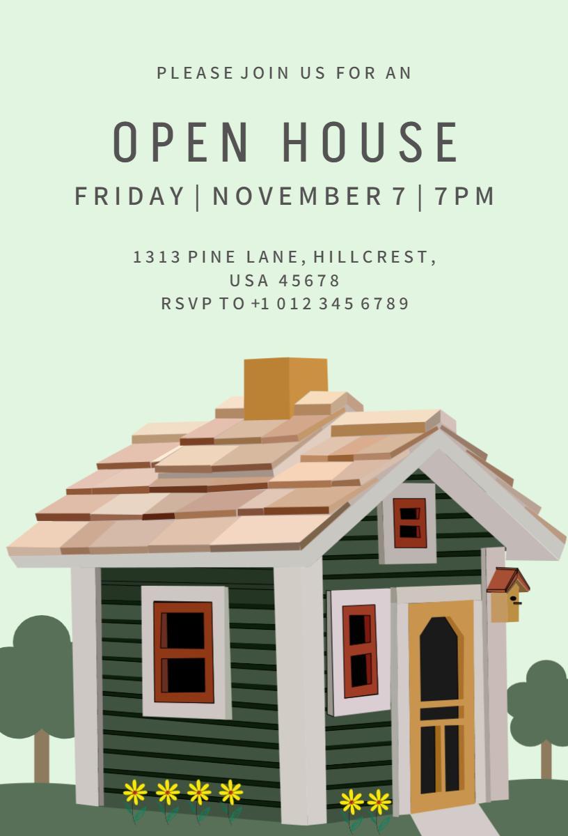 Charming Green Open House Property Tour Invitation Template