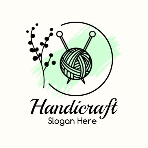 Charming Green Yarn Art Highlighting Handicraft Creativity Logo Template