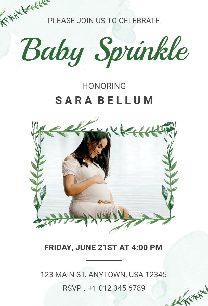 Charming Greenery Baby Sprinkle Celebration Invitation Template