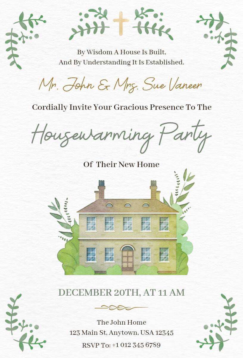 Charming Greenery Housewarming Party Celebration Invitation Template