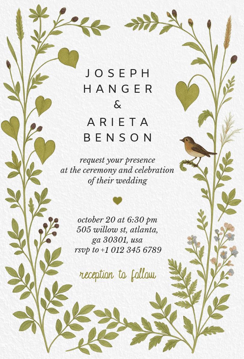 Charming Greenery Modern Wedding Ceremony Invitation Template