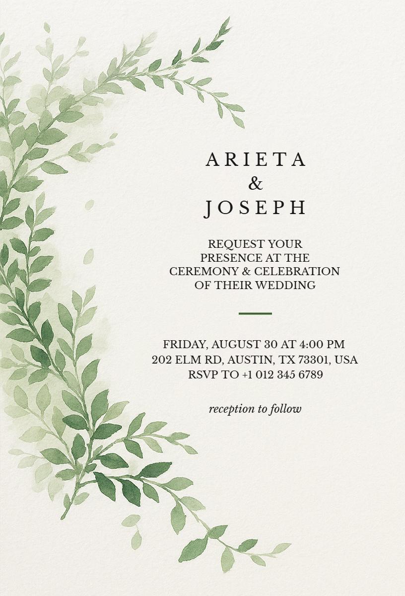 Charming Greenery Rustic Wedding Ceremony Celebration Invitation Template