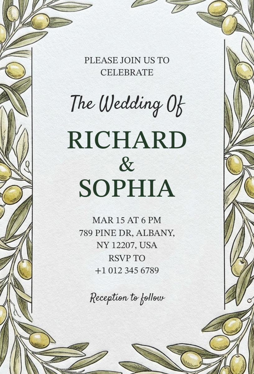 Charming Greenery Themed Wedding Celebration Invitation Template