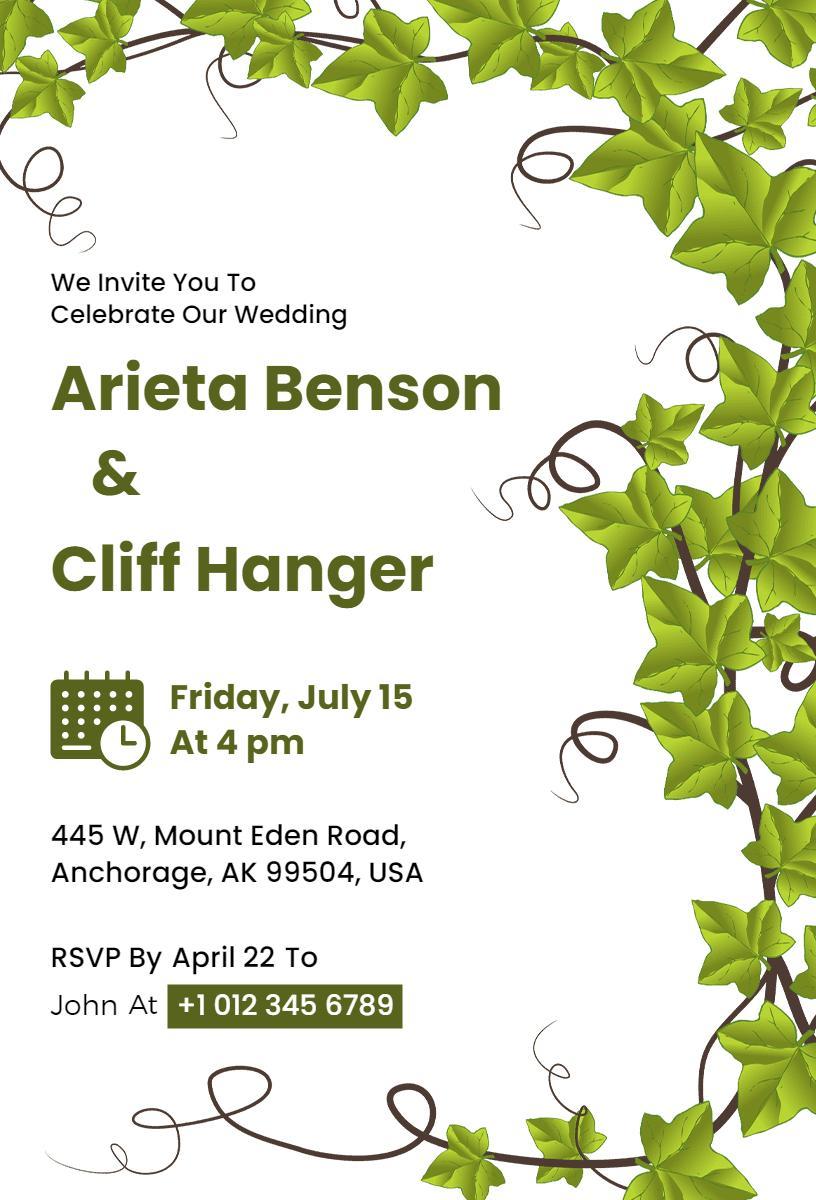 Charming Greenery Wedding Celebration Invitation Template
