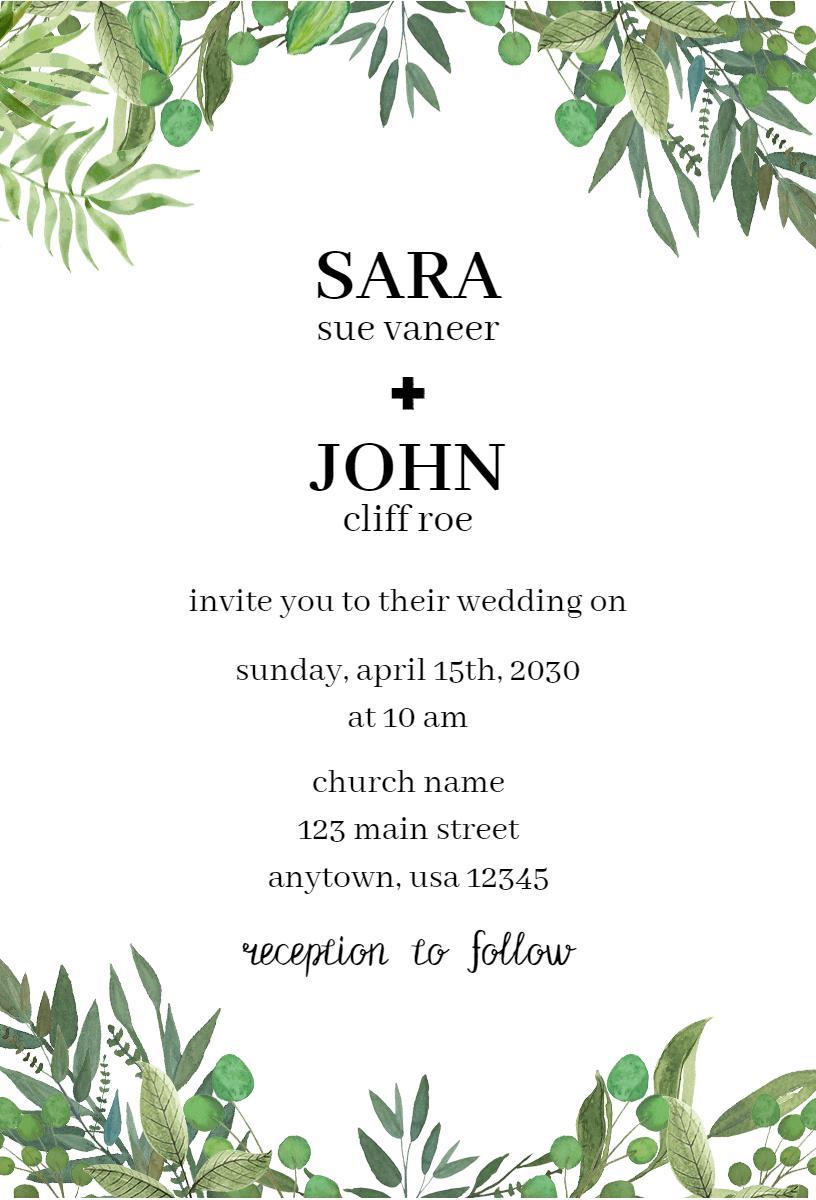 Charming Greenery Wedding Ceremony Celebration Invitation Template