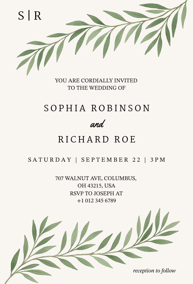 Charming Greenery Wedding Ceremony Invitation Template