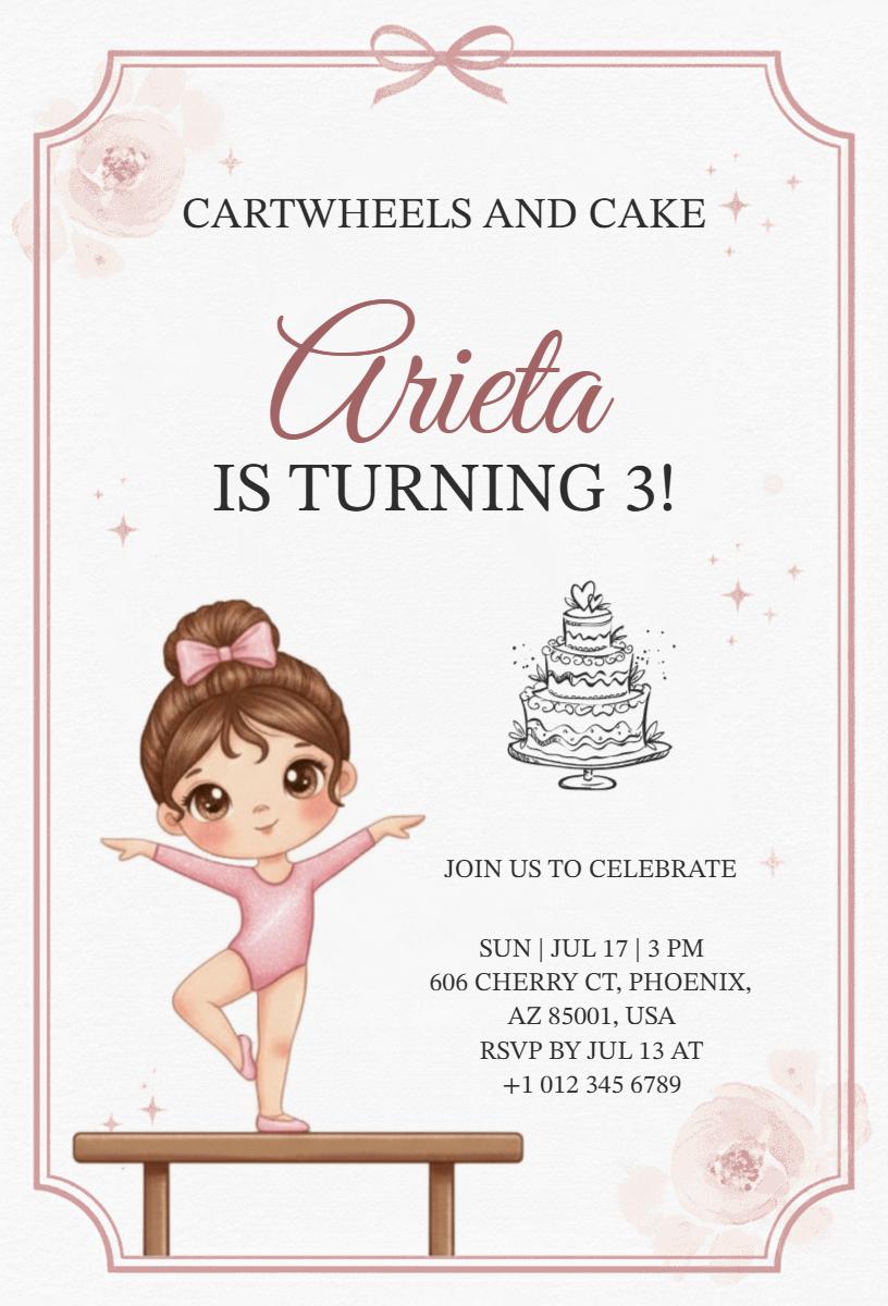 Charming Gymnastics Theme Birthday Celebration Invitation Template
