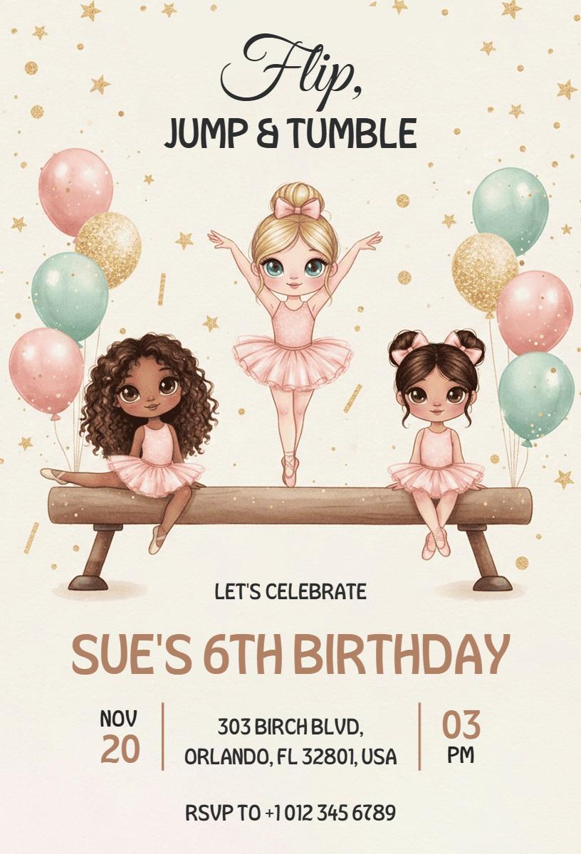 Charming Gymnastics Themed Birthday Celebration Invitation Template