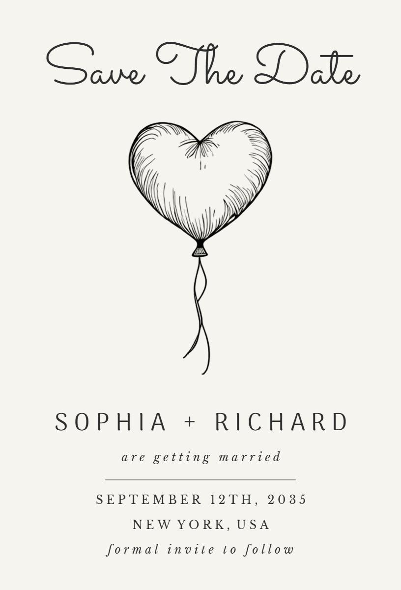 Charming Heart Balloon Save The Date Wedding Invitation Template