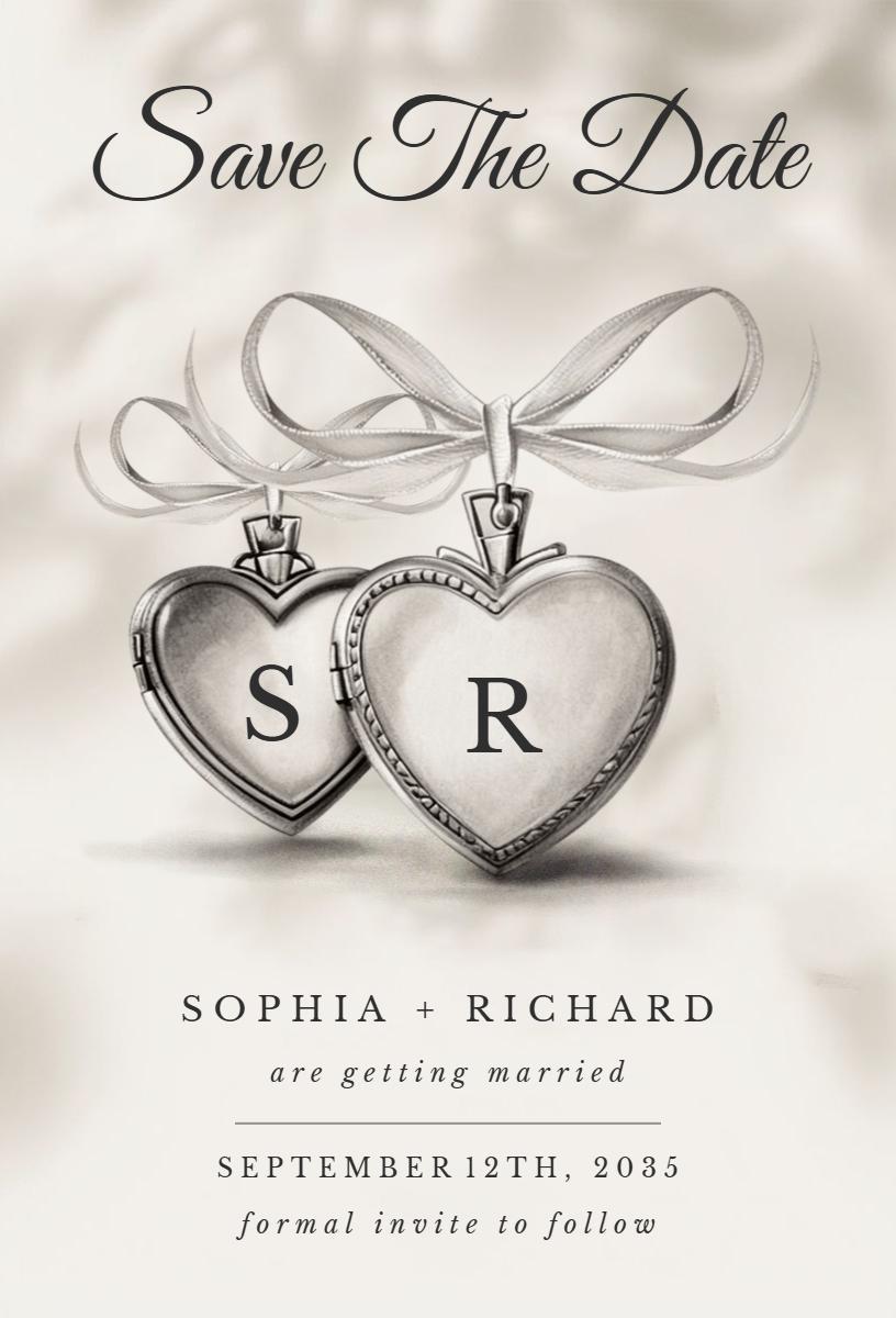 Charming Heart Pendant Save The Date Wedding Invitation Template
