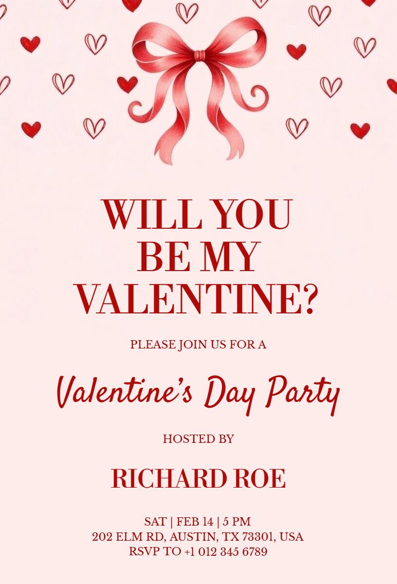Charming Heart-Themed Romantic Valentine's Day Party Invitation Template
