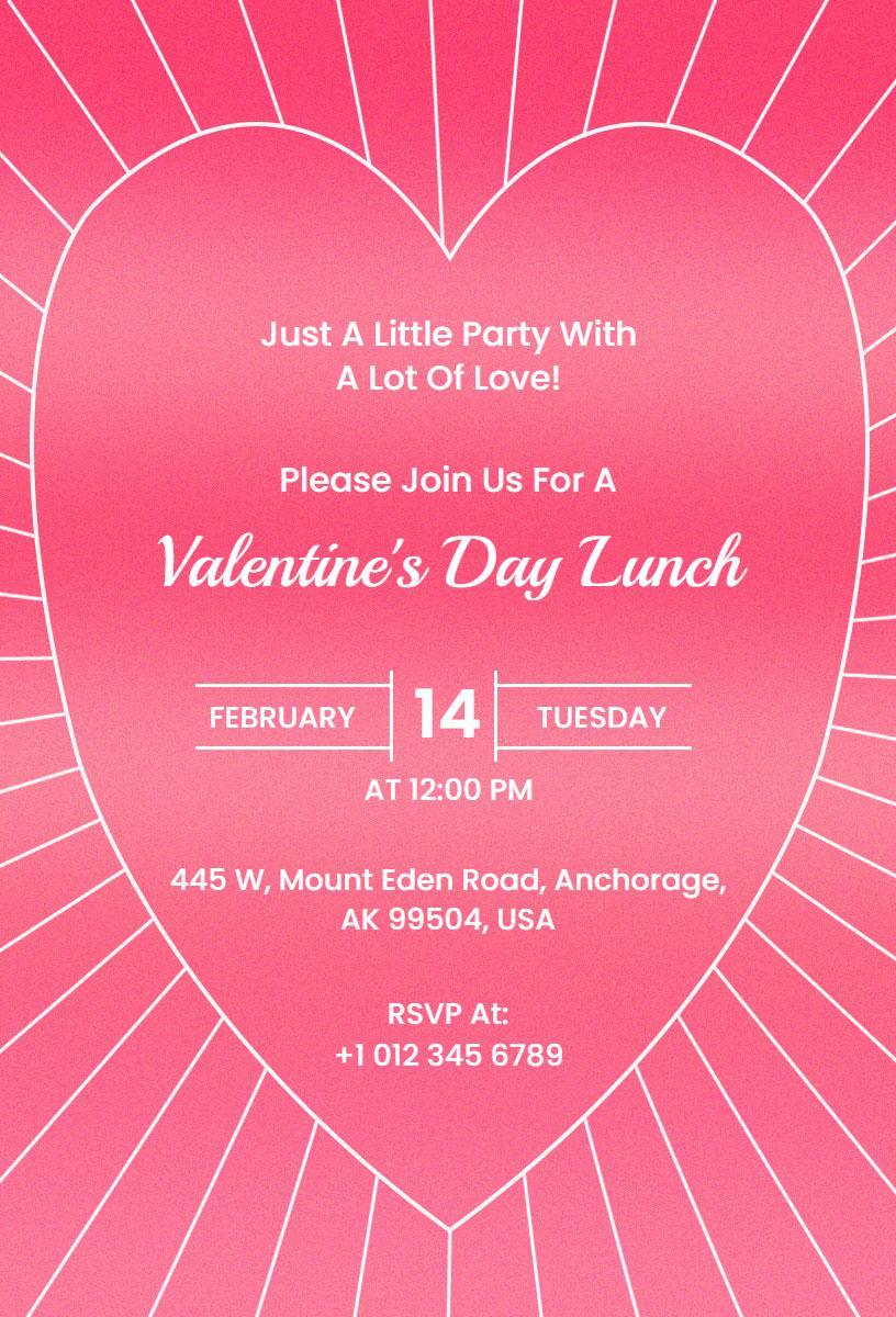 Charming Heart-Themed Valentine's Day Lunch Invitation Template