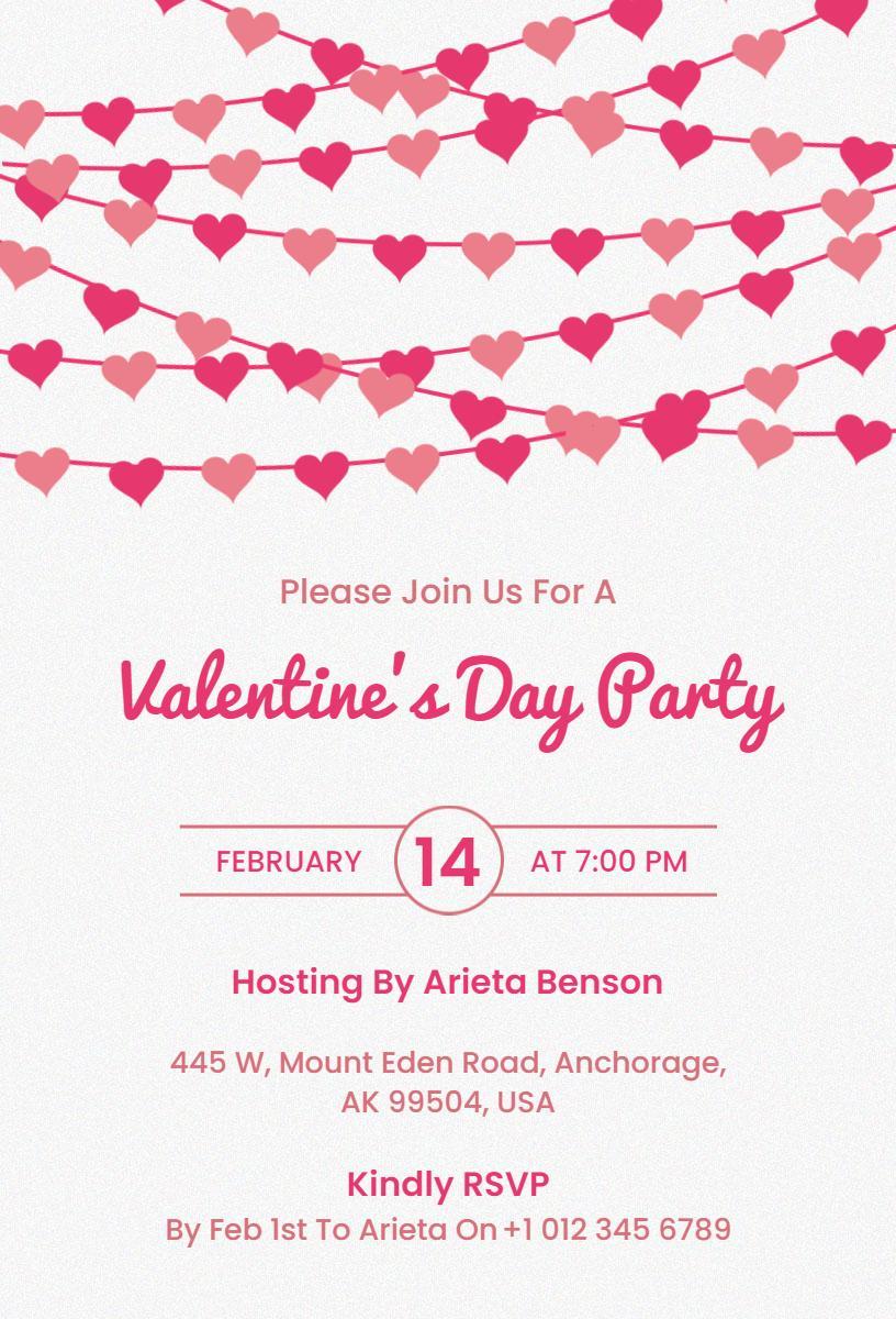 Charming Heart-Themed Valentine's Day Party Invitation Template