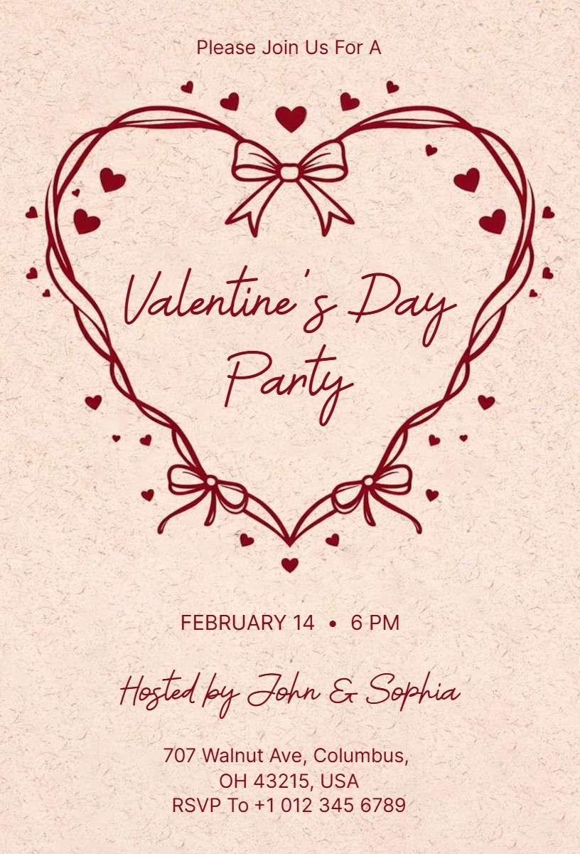 Charming Heartfelt Valentine's Day Party Invitation Template