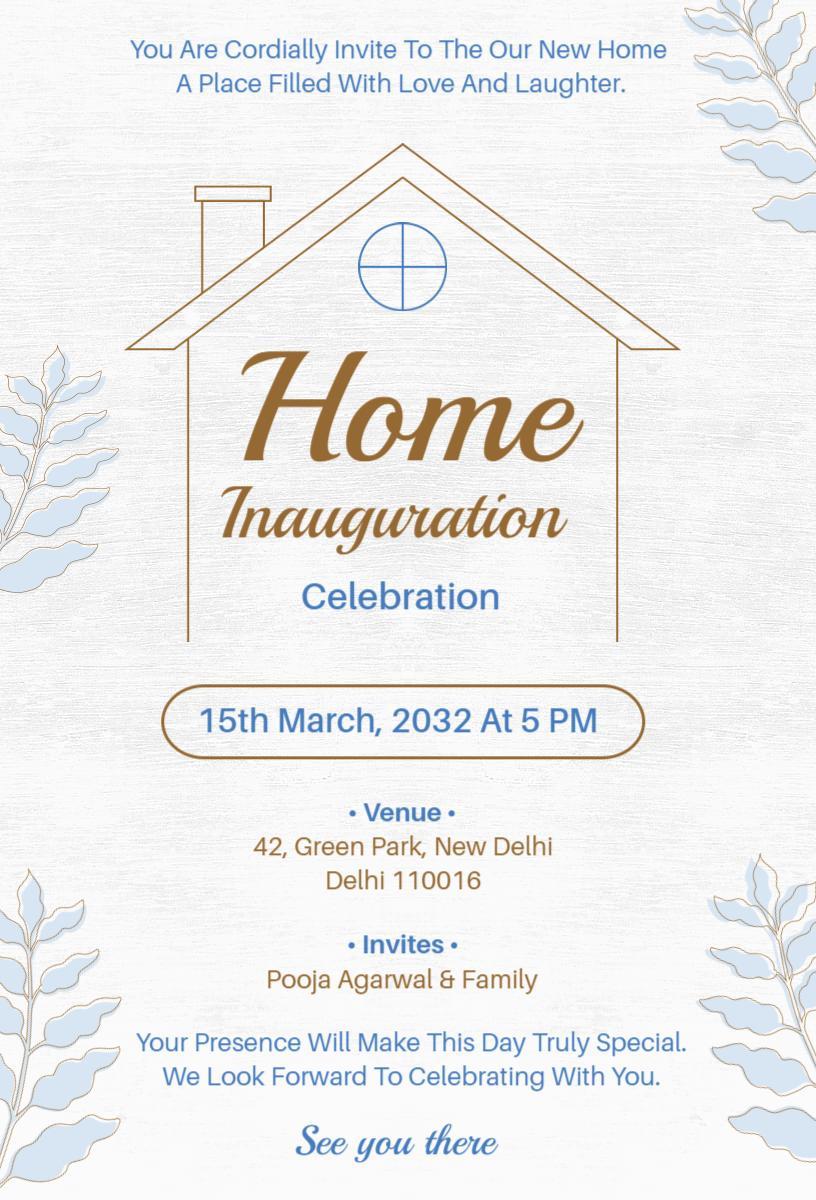 Charming Home Inauguration Celebration Grand Opening Invitation Template