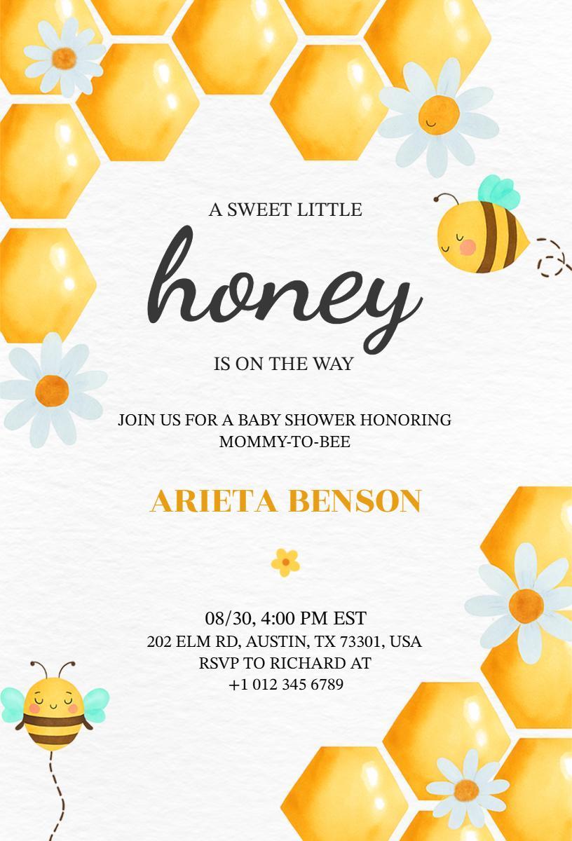 Charming Honey Bee Themed Baby Shower Invitation Template