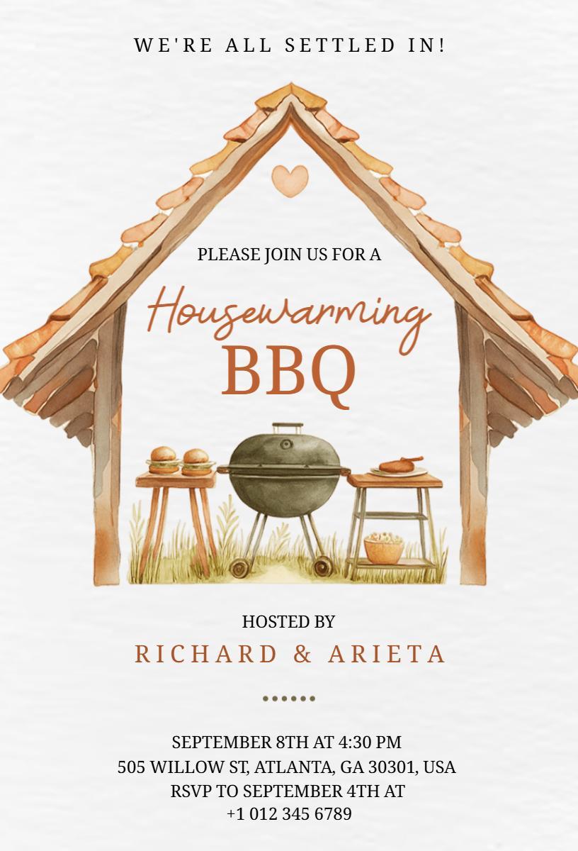 Charming Housewarming BBQ Celebration Gathering Invitation Template
