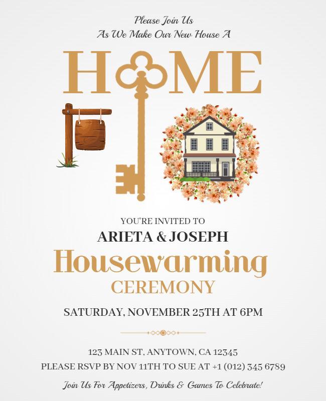 Charming Floral Home Keyhousewarming Ceremony Flyer Template