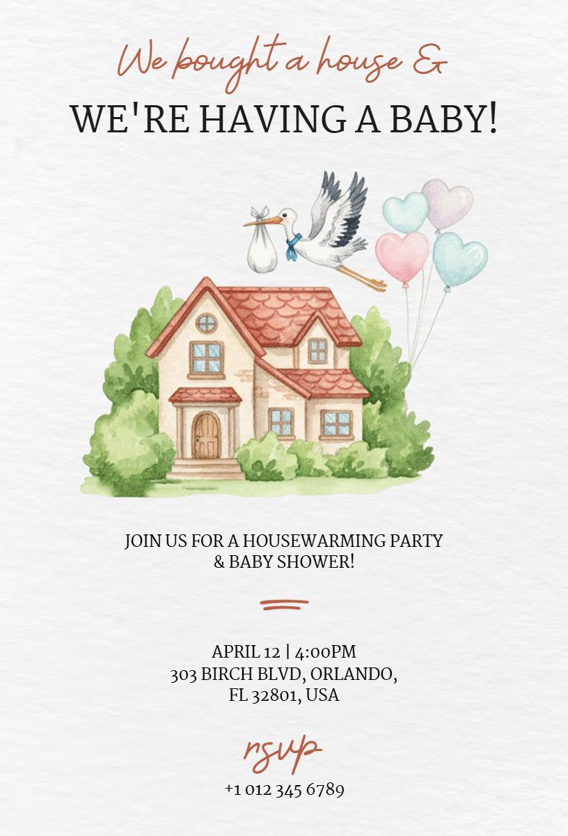 Charming Housewarming Party Baby Shower Invitation Template