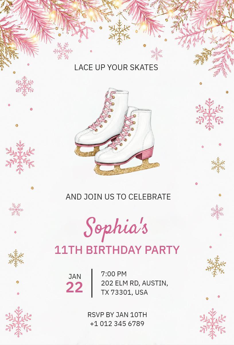Charming Ice Skating Themed Birthday Celebration Invitation Template